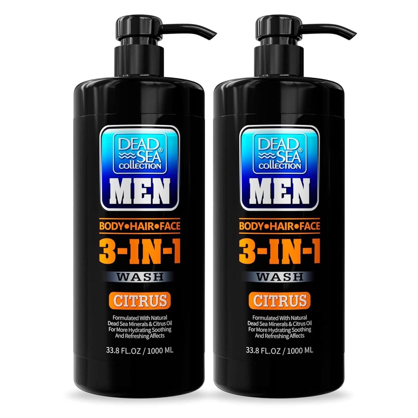Dead Sea Collection Mens Body Wash 3 in 1 Citrus Body Wash for Men Shower Gel Shampoo Shower Soap for Face and Hair Pack of 2 Bottles 338 Fl Oz Each