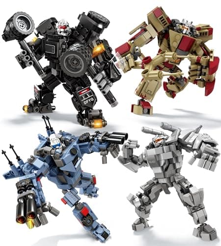 Loyratche Transforming Mech Robot Building Blocks Set 4 Types of Destroy Warrior City Mecha Action Figure with Weapons Cool Creative Robots Toys Gift for Adults 1463 PCS