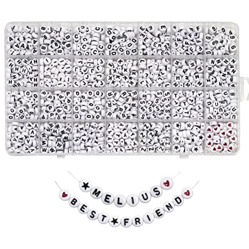 Melius Acrylic Letter Beads, 1450 Pcs 4x7mm Round Alphabet Beads in 28 Grid Box for Jewelry Making, DIY Bracelets (4x7mm, White)
