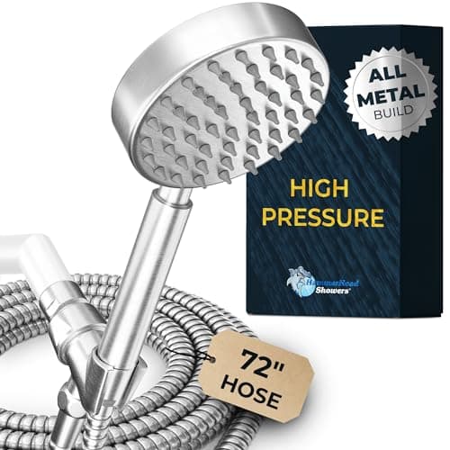 HammerHead Showers® Solid Metal Handheld Shower Head with Hose and Brass Holder - BRUSHED NICKEL - 2.5 GPM High Pressure Shower Heads with Adjustable Shower Wand Bracket - 6ft Flexible Extension