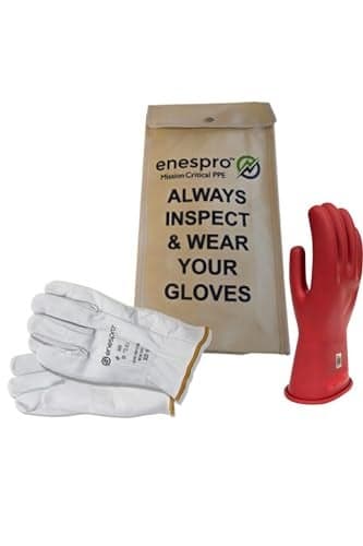 Enespro Class 0 Insulated Work Gloves, 1000 V AC, 1500 V DC Rubber Electrical Voltage Gloves with Leather Protectors & Carrying Case, ASTM D120 NFPA 70E Compliant, Electrician Safety Gloves, KITGC0R09