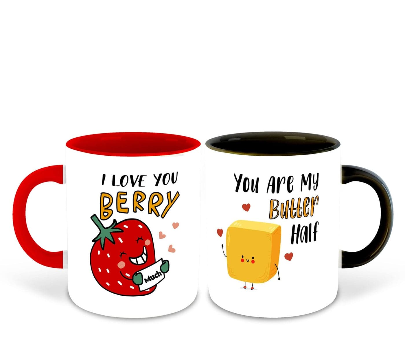 DecorVecor™ Couple Inspired Red and Black Inner Colour Set of 2 Printed Ceramic Coffee Mug - Gift for Boyfriend, Girlfriend, Valentine Gifts - Design 7