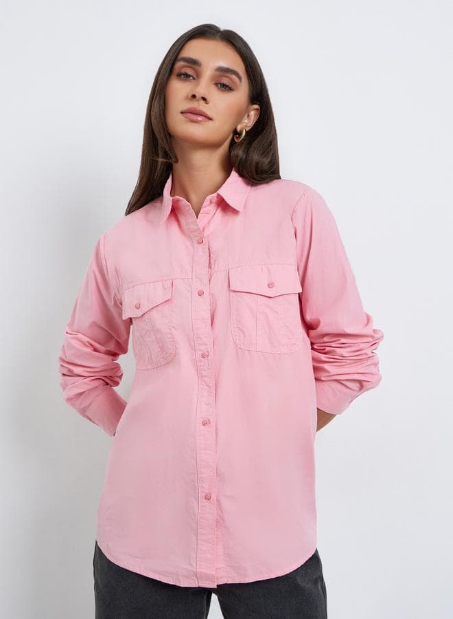 Women Pink Long Sleeve Oversized Shirt