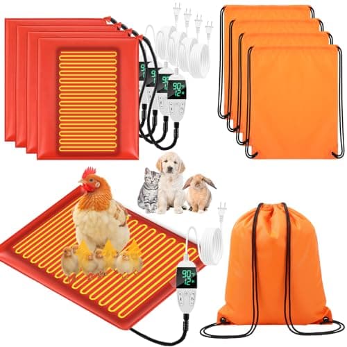 Grinsvalley 4 Pack Heated Chicken Pad for Brooders Small Animal Pet Heating Pad Warming Chick Nesting Mat with Temperature and Timer Waterproof Chicken Coop Heater Mat(15.7 x 12.6 Inches)