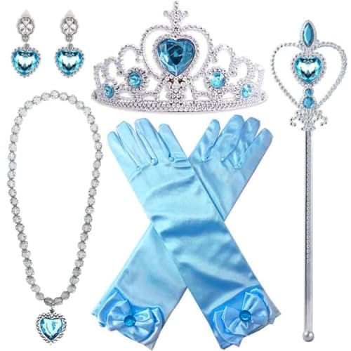 WP WANNA PARTY Princess Elsa Dress Up Accessories Jewelry Play Toy Set for Girls with Gloves, Tiara,Wand,Necklace & Earrings for Cinerella Princess Elsa Costume Accessories, Blue