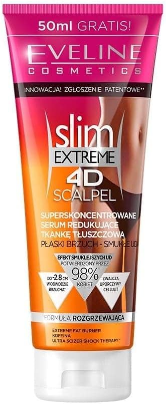Eveline Cosmetics Slim Extreme 4D Super Concentrated Cellulite Slimming Hot Cream for Women Fast Fat Burning 2Week Lipo Shock Thearpy Flat Belly Slim Legs Waist 250 ML 1 Count Pack of 1