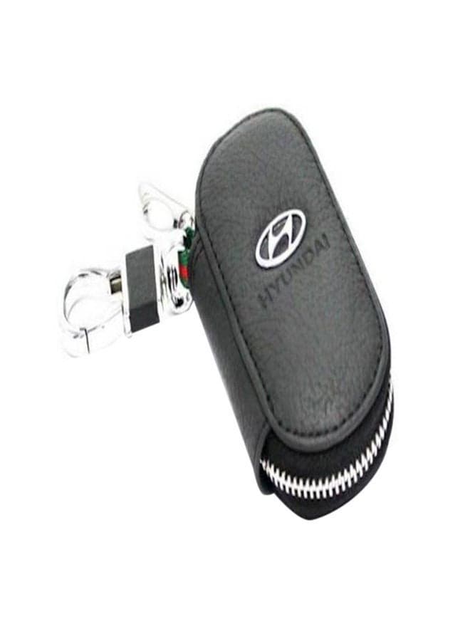 Logo Key Fob Case With Carabiner Hook Black/Silver