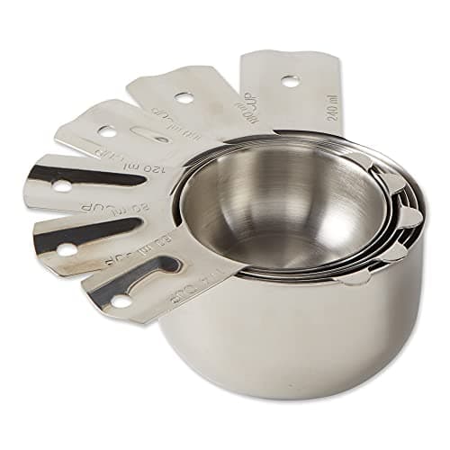 RSVP International Endurance (NCP-6) Stainless Steel Measuring Cups, Set of 6 | 1/4 Cup to 1 Cup Measurements | Nest for Easy Storage | Dishwasher Safe | Dry or Liquid | Baking or Cooking,Medium