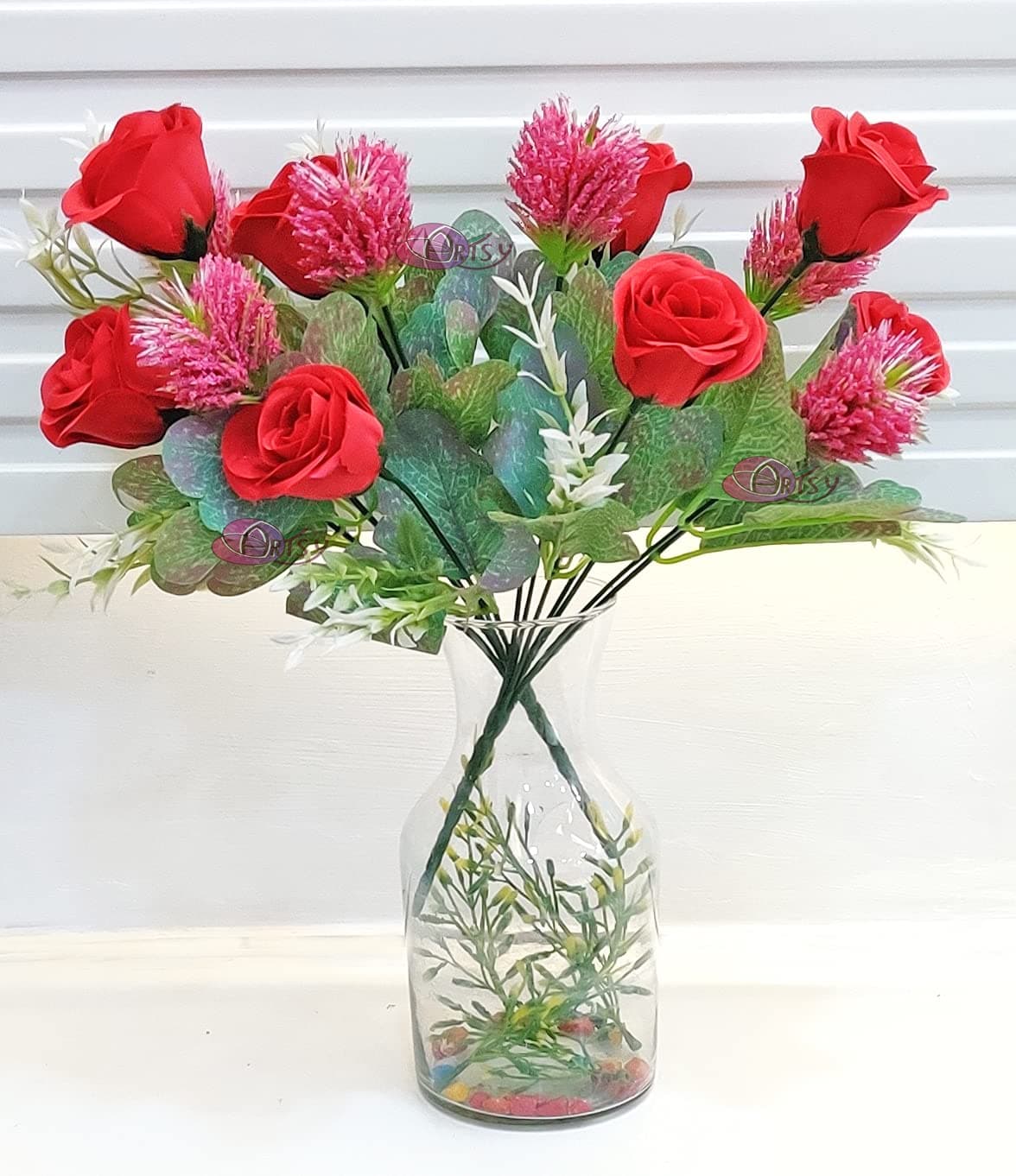 ARTSY® Artificial Flowers for Decoration Rose Flower Bunch for vase/Pot, Home/Office Decor, Gift, Artificial Plant, Craft, Without Vase, Pack of 2 Piece, red, 40 cm Height