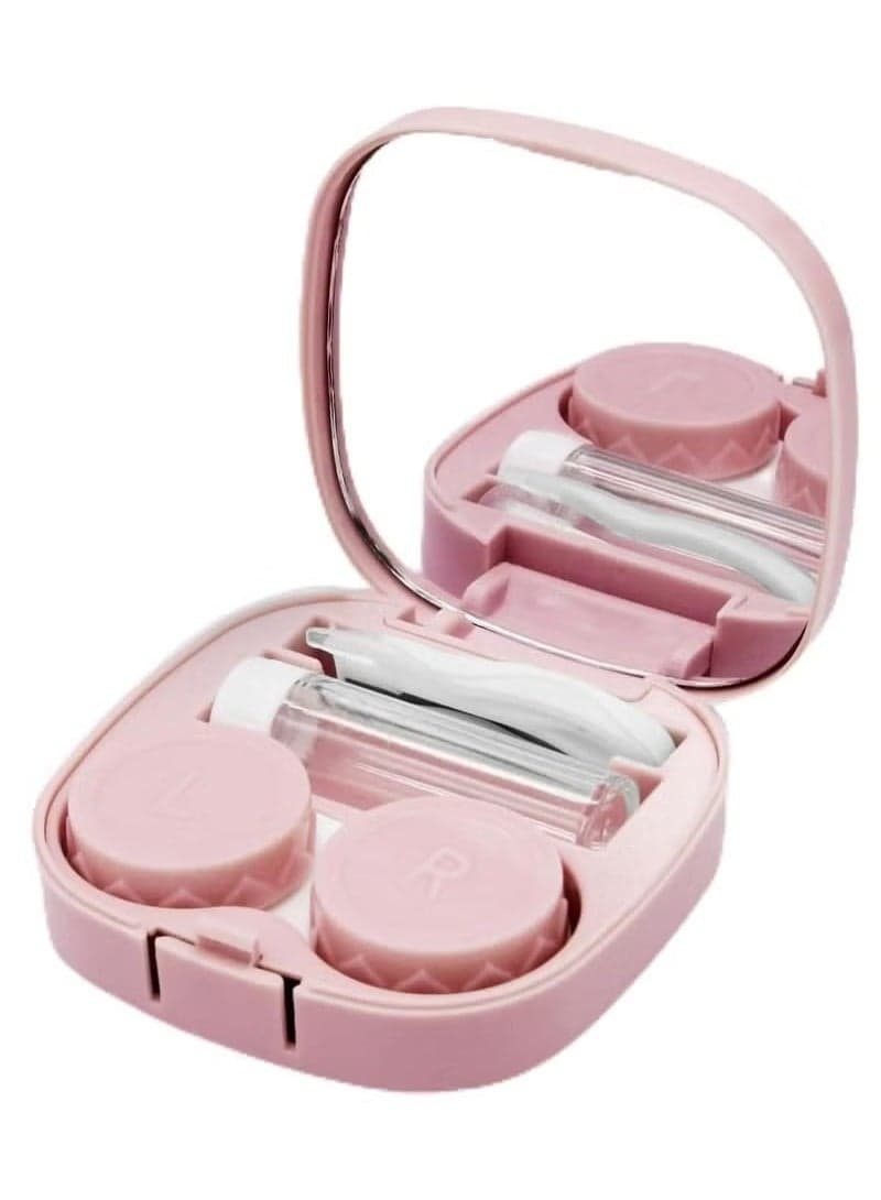 Pink Travel Contact Lens Case with Removal Tool, Mirror.
