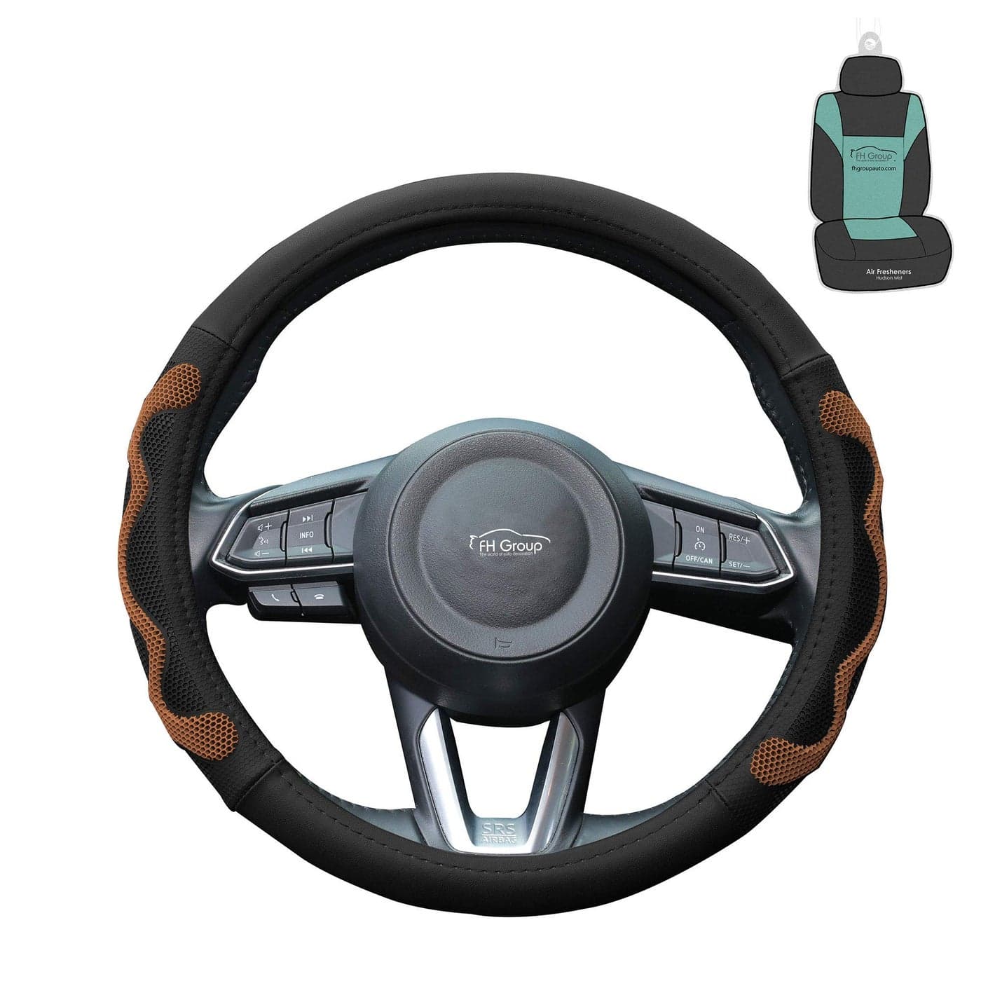 FH Group Universal Leather and Silicone AntiSlip Grip Car Steering Wheel Cover with Gift Universal Fit for Cars Trucks SUVs Brown FH2010