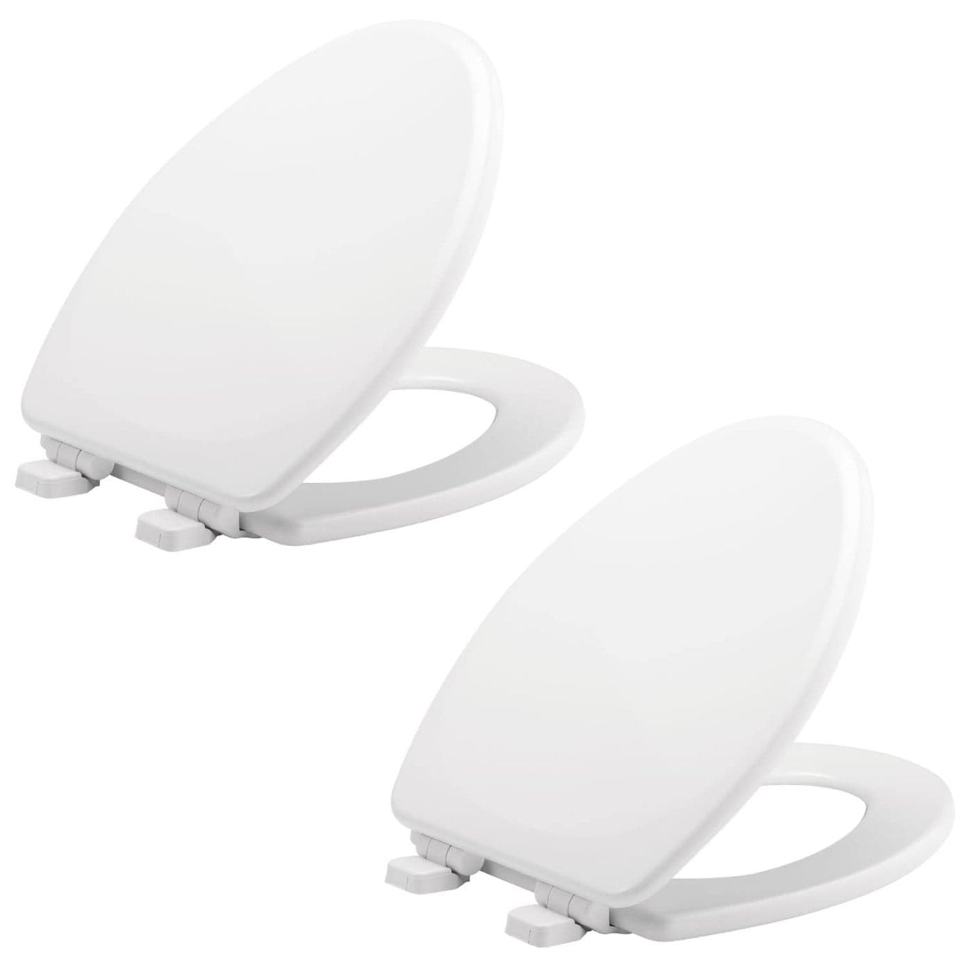Mayfair Linden Slow Close Toilet Seat Non Slip Heavy Duty Wood Easy Install Made in USA Elongated White 2 Pack