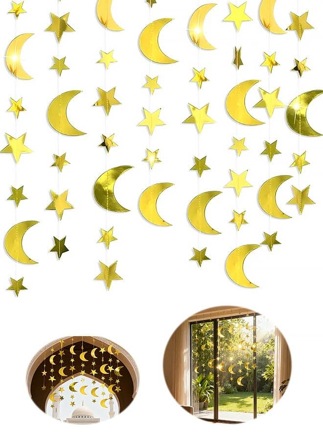 16M Gold Star Moon Decorations, Glitter Hanging Backdrop Streamers Banner for Anniversaries, Wedding, Birthday Parties, Graduations Parties, Dancing Ball(Gold Star Moon)