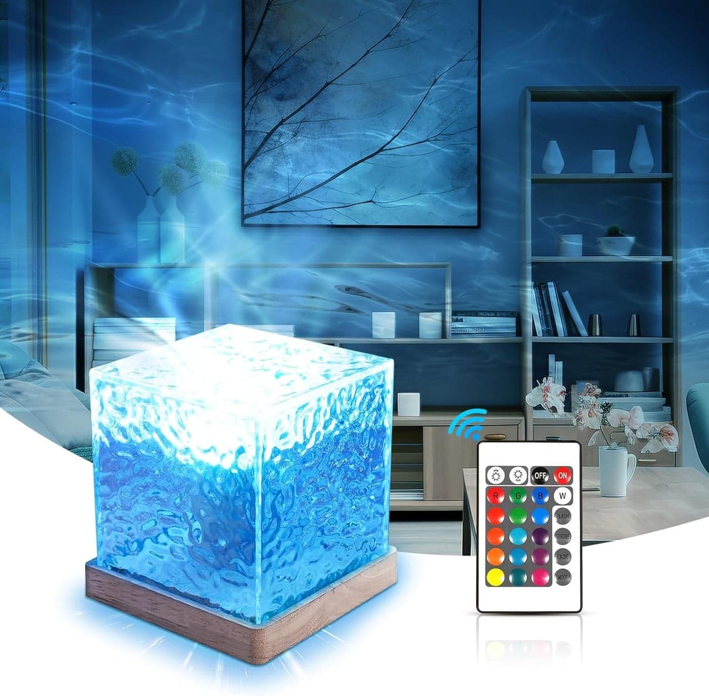 fizzytech Plastic Ocean Wave Projector Lamp, Northern Lights Ripple Projector Light, 16 Colors Gradual Rotating Flame Water Lamp, Wave Light Aurora with Remote Control, LED, Transparent
