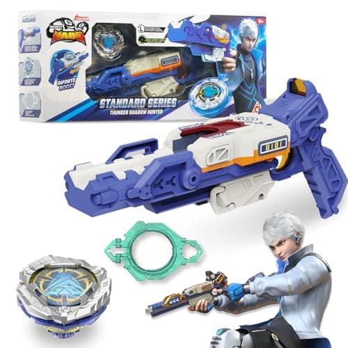 INFINITY NADO S7 Battle Top Starter Pack Set with Gunshaped Launcher Infinite Acceleration Metal Endurance Type Battle Toy LeftSpinning Top Game Toys for Boys Girls 5 Thunder shadow hunter blue