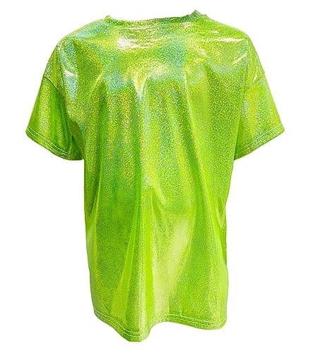 KKmeter Kids Boys Girls Short Sleeve T-Shirt Sparkly Metallic Shiny Loose Tops for Performance Party Jazz Dance (Green, 9-10)