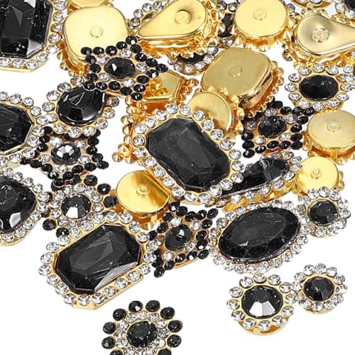 PATIKIL Sew on Rhinestones Crystals 50 Pcs Mixed Shapes Glass Gems Metal Base Flower Claw Rhinestones for Craft Shoes Dress Clothes Belt Sewing Decoration Black 035075