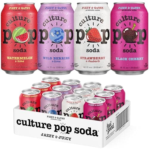 Culture Pop Soda, Jazzy & Juicy Variety Pack, Probiotic Low Sugar Soda, Sparkling Juice Alternative, Non-GMO, Kosher, Gluten-Free, No Stevia (12pk)