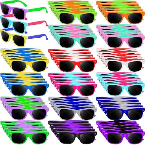 Oleitodh 144 Pack Kids Sunglasses Party Favors Kids Neon Sunglasses Bulk Childrens Sunglasses Boys Girls Eyewear Pack for Goody Bag Fillers Summer Beach Pool Birthday Party Supplies