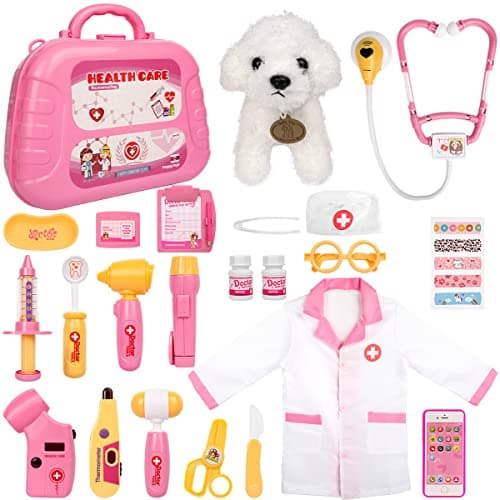 Meland Toy Doctor Kit for Girls Pretend Play Doctor Set with Carrying CaseStethoscope Toy Dress Up Costume Doctor Play Set for Girls Toddlers Ages 3 4 5 6 Year Old for Role Play Gift