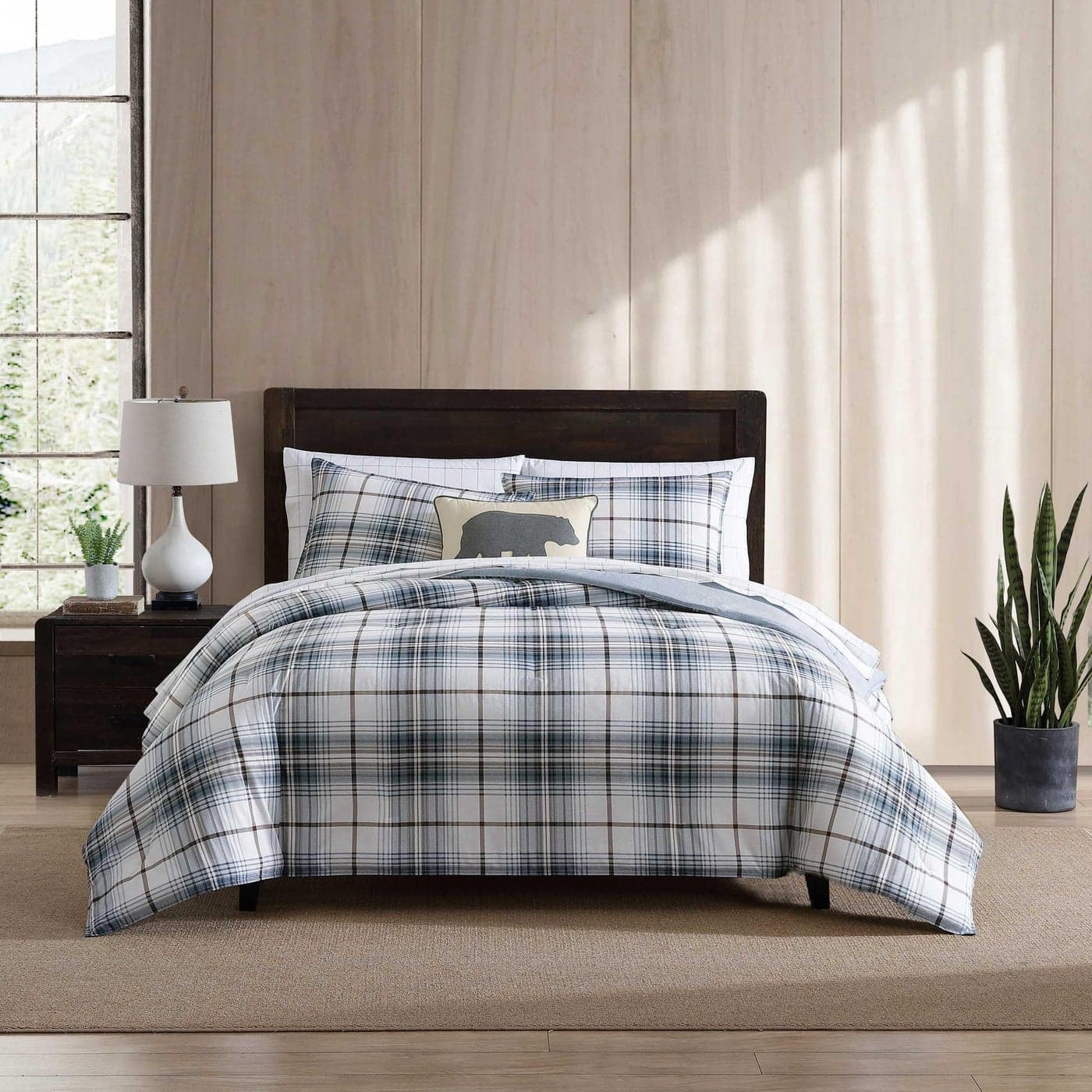 Eddie Bauer Queen Comforter Set Reversible Cotton Bedding with Matching Shams Plaid Home Decor Alder BlueGrey Queen