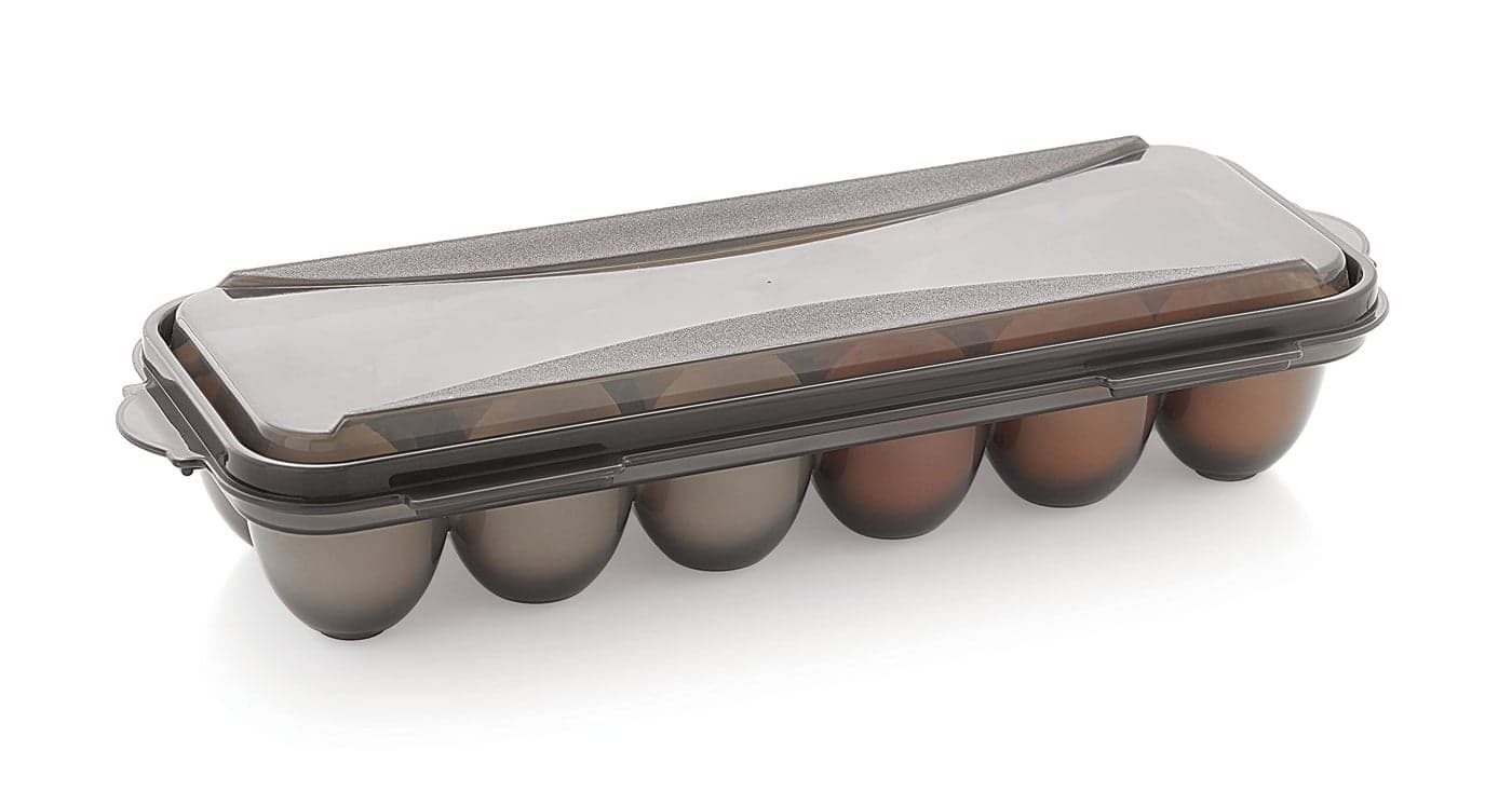 Tedemel Plastic Egg Tray with Lid | 12 Egg Capacity | Dustproof Stackable & Reusable Egg Storage Container for Refrigerator & Kitchen | Grey | Set of 1