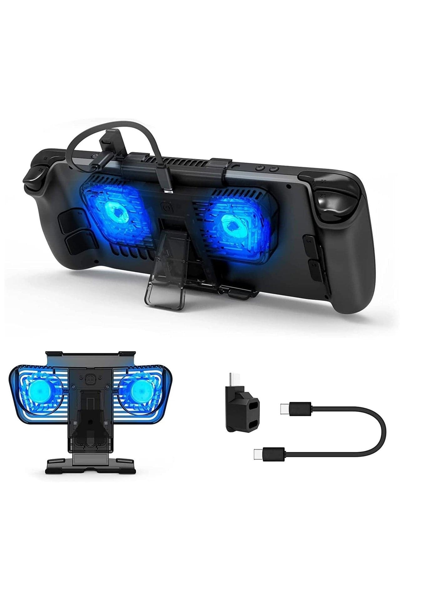 RGB Cooling Fan for Valve Steam Deck Nintendo Switch OLED, Cooling Fan Dock with Stand USB-C Adaptor, Steam Deck Cooler USB-C Powered with Adjustable Speed Blue RGB Lighting