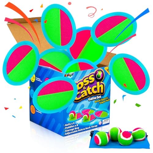 Ayeboovi Toss and Catch Ball Set 8 Paddles 4 Balls Outdoor Beach Pool Toys for 3 4 5 6 7 8 Year Old Boys Girls Birthday Gifts Easter Basket Stuffers Outside Yard Games for Kids and Family Activities