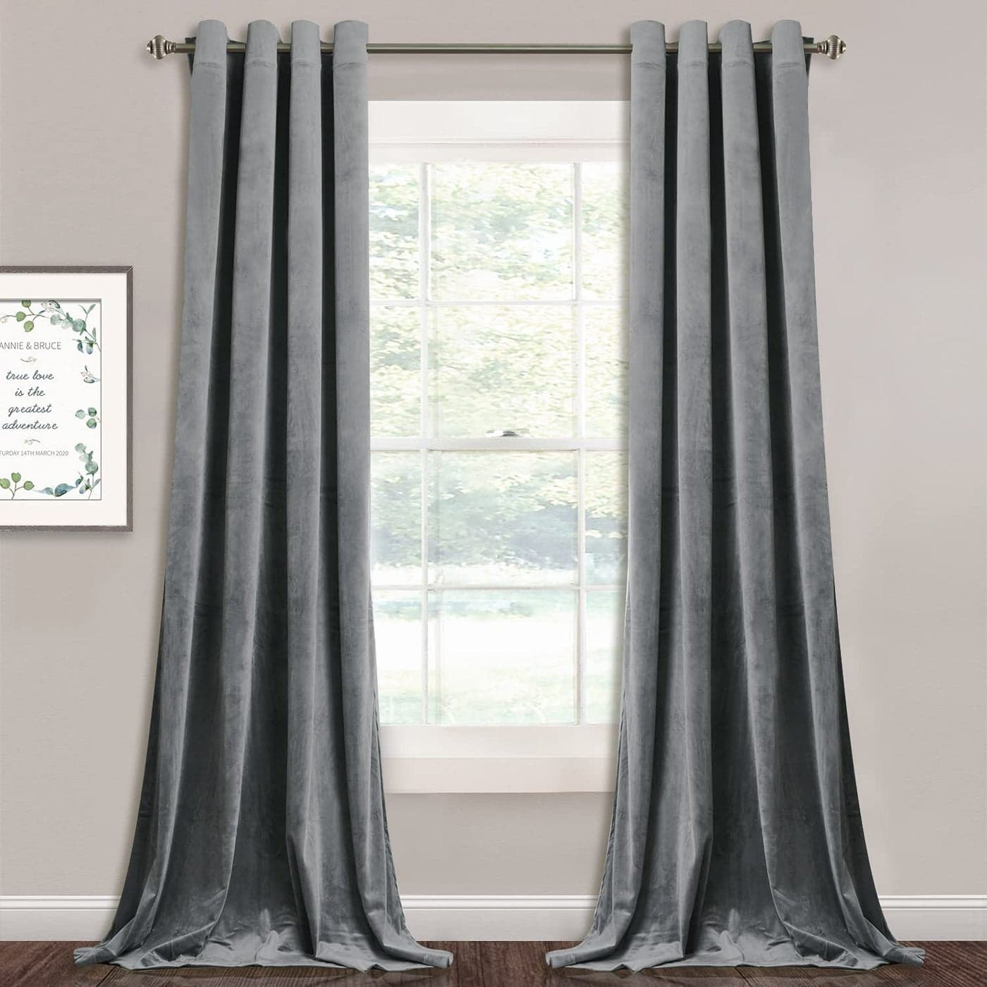 StangH 108 inches Long Curtains Light Grey Velvet Blackout Thermal Insulated Curtain Panels for Patio Sliding Door Grommet Design Portable Room Divider Temporary Curtains W52 x L108 2 Panels