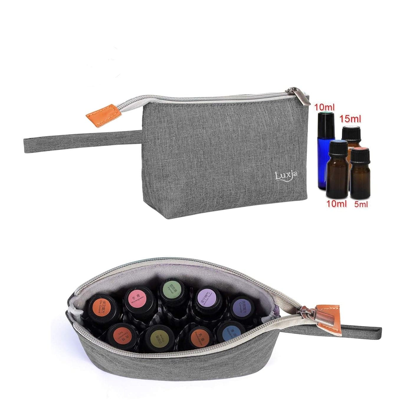 LUXJA Essential Oil Carrying Bag - Holds 8 Bottles (5ml-15ml, Also Fits for Roller Bottles), Portable Organizer for Essential Oil and Small Accessories, Gray