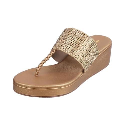 Mochi Women Antic Gold Wedge Heel Fashion Sandal UK/7 EU/40 (35-948)