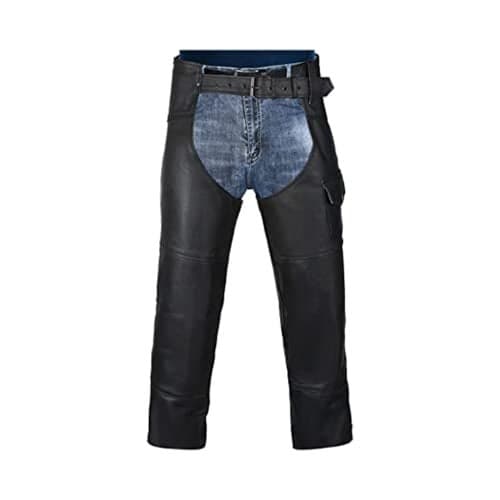 HWK Motorcycle Leather Chaps for Men and Women, Black Motorcycle Chaps for Road Rash Protection and All-Weather Comfort, Stylish and Strong Moto Pants for Enduro Motorsport Motorbike Riding, Waist 46