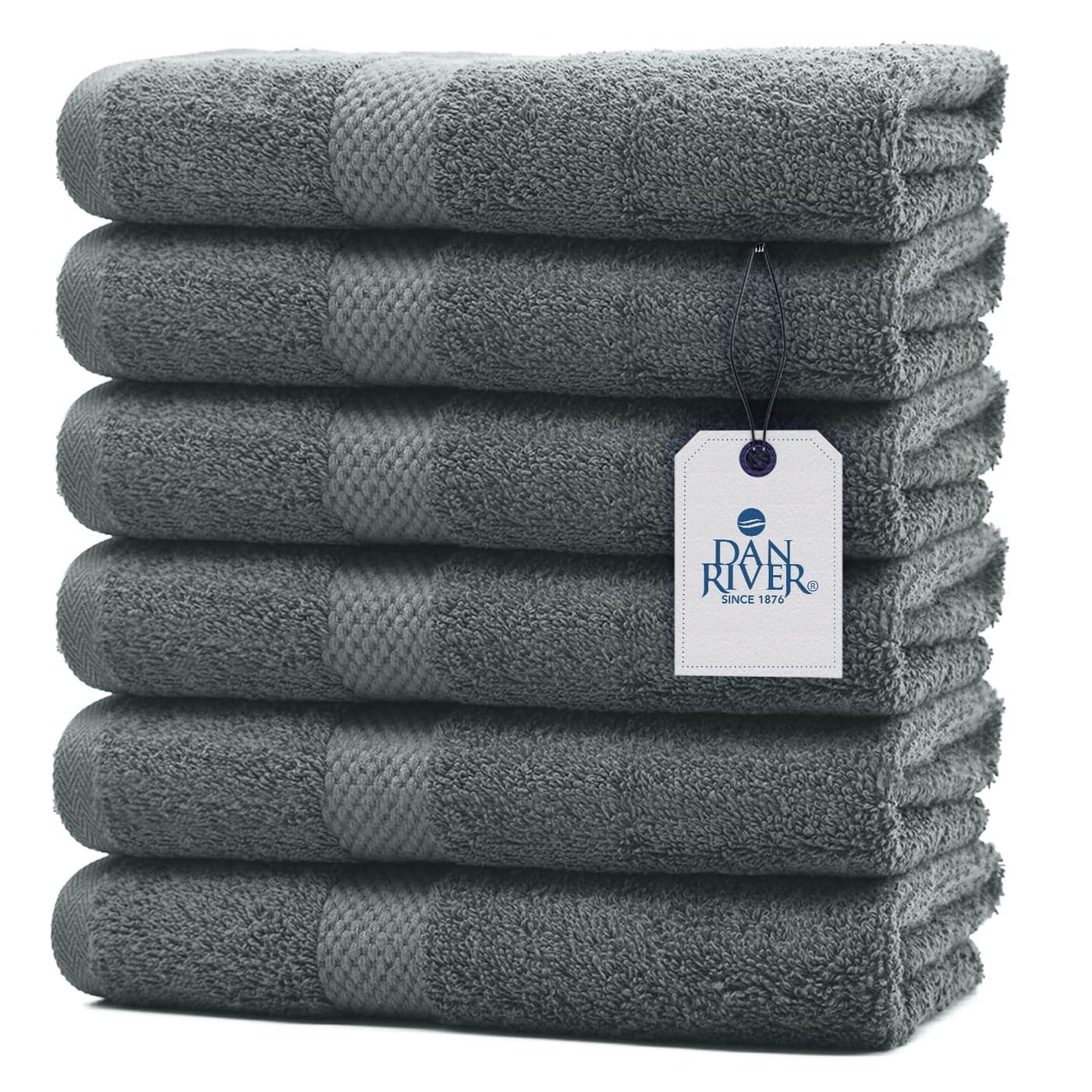 DAN RIVER 6Pack Premium Hand Towels 16x28 Inches 100 Cotton Ultra Soft Lightweight Highly Absorbent Towels for Bathroom Spa Gym Salon Hotel and Travel 550 GSM Gray