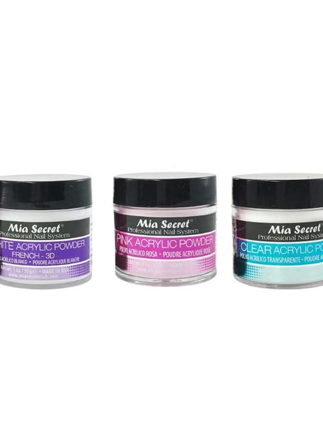 Acrylic Powder 1 oz x 3 (White, Pink, Clear) color acrylic powder for nails mia secret, mia secret professional acrylic nail system clear acrylic powder