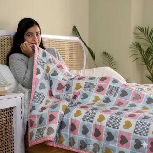 Home Stylish Luxury Ultrasonic Punch AC Comforter Blanket – Quilted Microfiber Floral Pattern, Lightweight Breathable Hypoallergenic All‑Season Blanket for Bedroom, Travel (228x228 Cm) Blue Pink