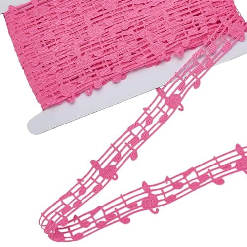 FINGERINSPIRE 20 Yards Hollow Music Note Ribbon 118 inch Cut Out Craft Ribbon Hot Pink Musical Decorative Trim Engraved Music Notation Lace for Cloth Gift Wrapping Birthday Party Decor