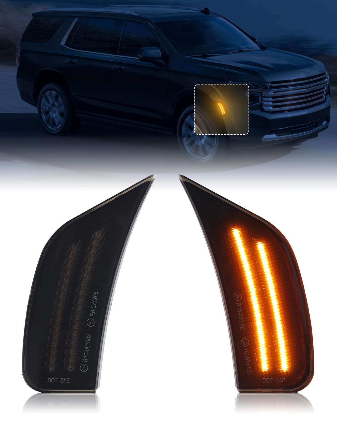 PWOBVZ Amber LED Side Marker Lights for Chevy Tahoe Escalade ESV Yukon XL Denali Suburban 2021 2022 2023 2024, Smoked Lens Front Bumper Driving Position Lights, pack of 2