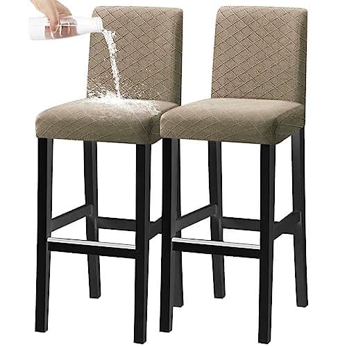KELUINA Bar Chair Stool Covers, Stretch Removable Washable Chair Slipcover for Short Swivel Dinning Chair Back Chair Bar Stool Chair (Taupe,Set of 2)