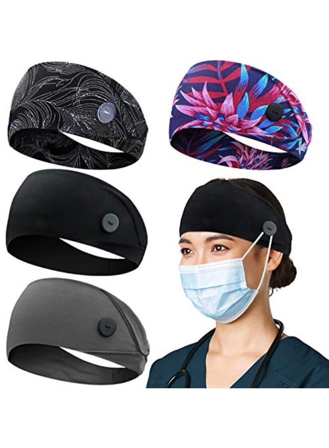 ABAMERICA Headbands with Button for Mask Wide Nurses Headbands Non Slip Elastic Ear Protection for Women Men Doctors Sweatband Headband