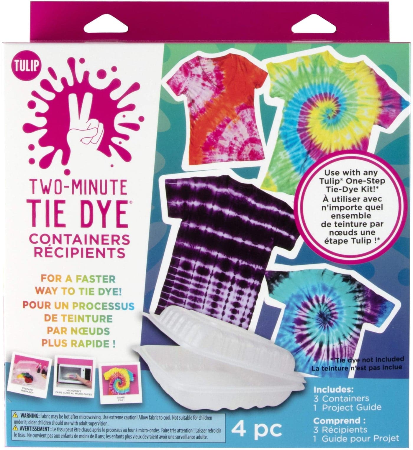 Tulip Two 2 Minute, 3 Pack-No Color Containers One Step Tie Dye (Dye Sold Separate