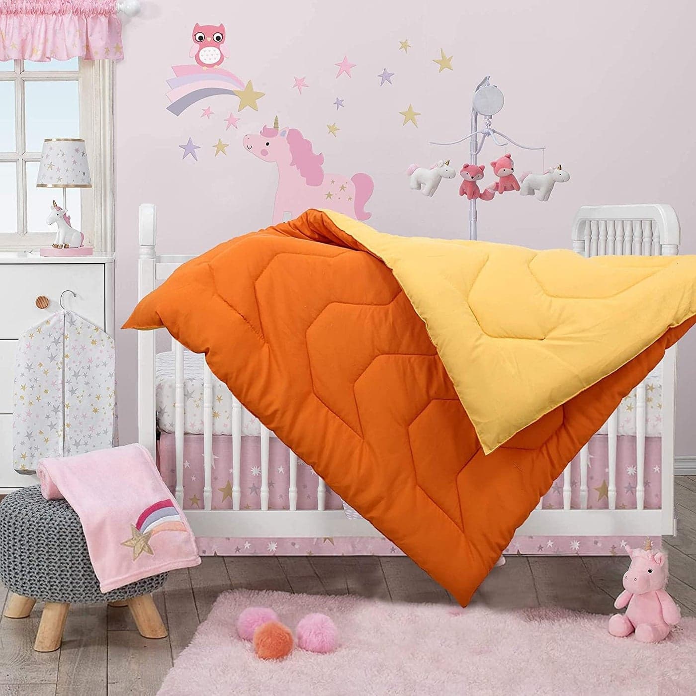 Fareto Microfibre 58x42 inch Baby Comforter, Yellow, Peach Pink & Cherry, Pack of 1