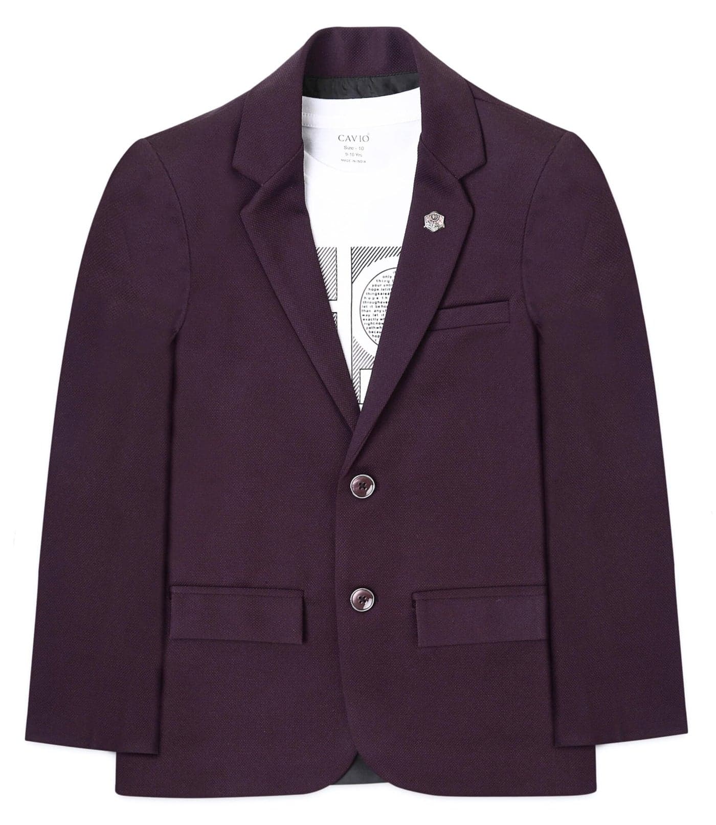 CAVIO Boys Violet Regular Fit Solid Cotton Blazer and T-Shirt