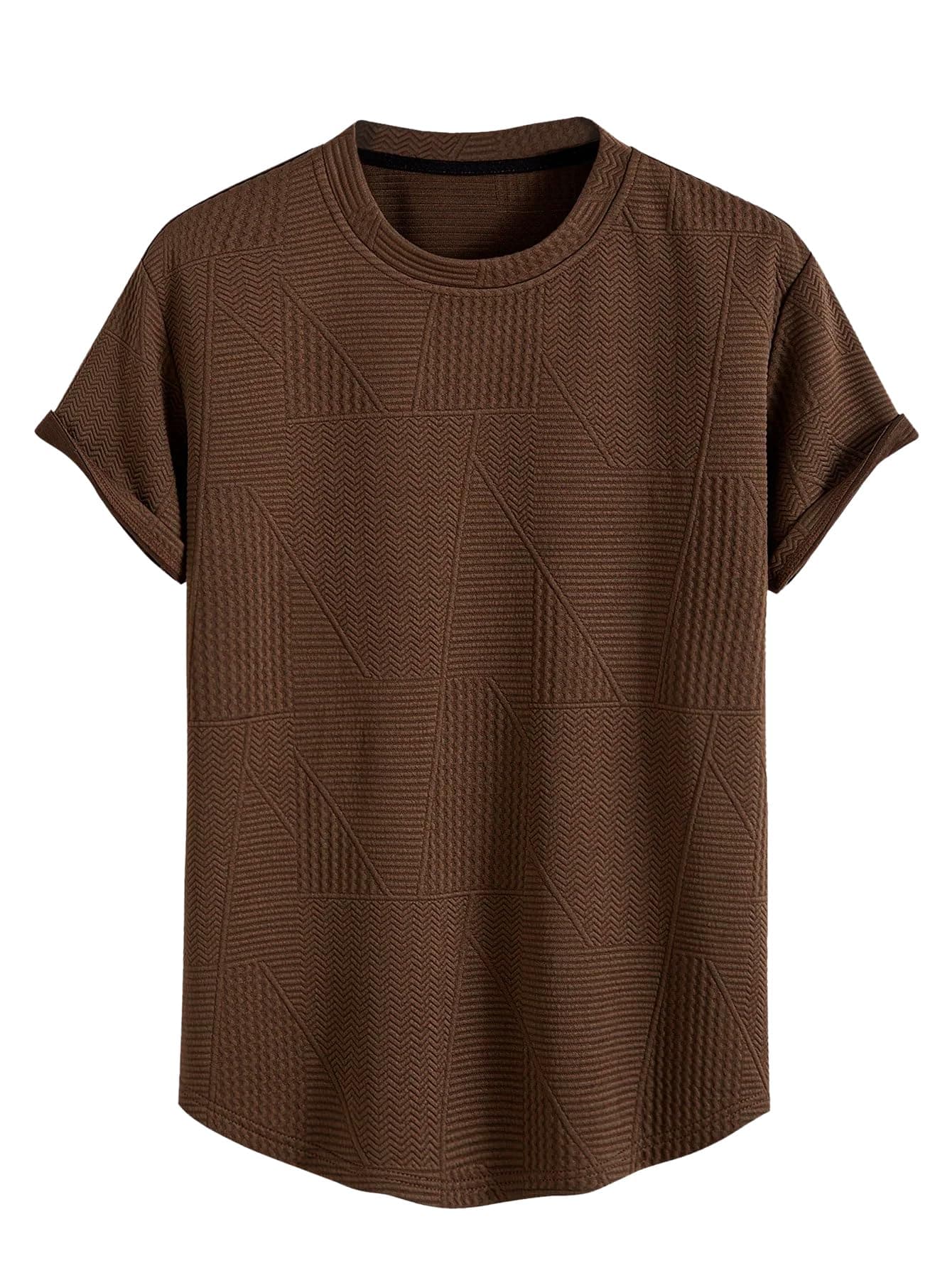 GRECIILOOKS T Shirt for Men Cotton | Textured Oversized Fit Man t-Shirt | Round Neck Half Sleeve Men t-Shirt's Brown