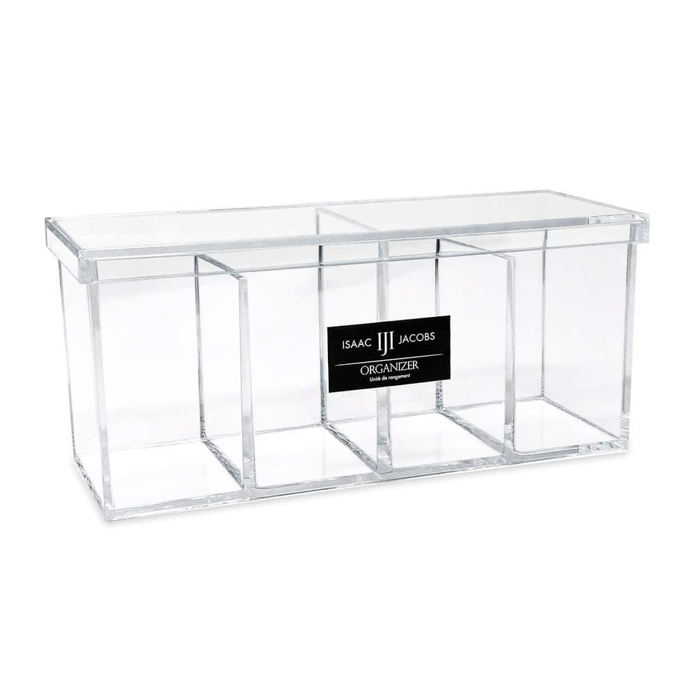 Isaac Jacobs 4Compartment Clear Acrylic Organizer with Lid 9 L x 3 W x 4 H Makeup Brush Holder Sectional Tray Storage Solution for Makeup Crafts Office Supplies More 1 Clear