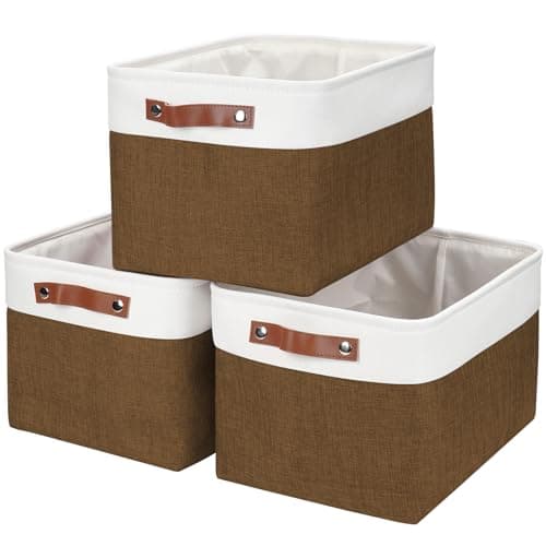 Bagnizer Storage Bins Large Fabric Storage Baskets for Shelves 3 Pack Decorative Linen Closet Baskets with Handles for Organizing Shelf Clothes Home Office 15x11x95Inches BrownWhite