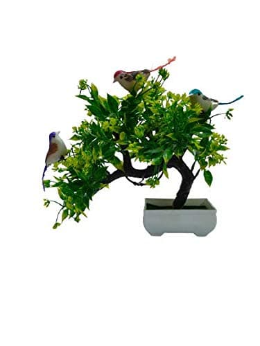 Dekorly Artificial Plants With Cute Beautiful Colorful Birds with Pot (White)