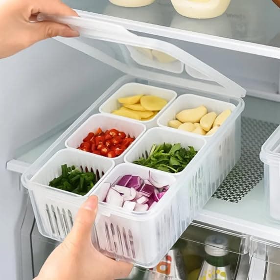 Reffo Fridge Storage Boxes Freezer Storage Containers, Container For Kitchen Storage Set, Vegetable, Draining Crisper Refrigerator Food Box | 1200 Ml | Set-Of- 1 Pack |