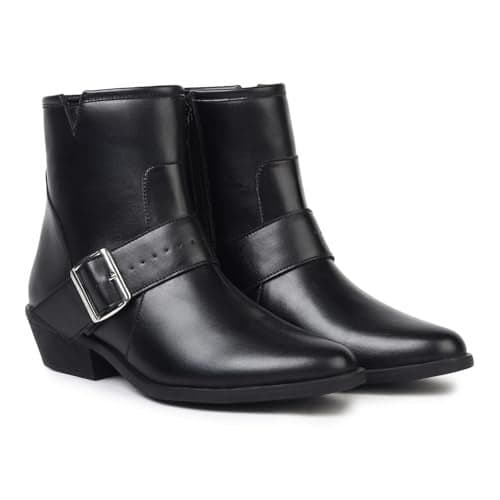 YOHO Side Buckle Suede Ankle Length Boots for Women | Comfortable and Stylish with Low Block Heel | Casual,Formal Wear for Winter BOOT 116 | Classic Black -UK 7