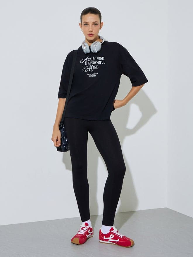 Styli Slogan Print Oversized T-Shirt and Leggings Co-Ords