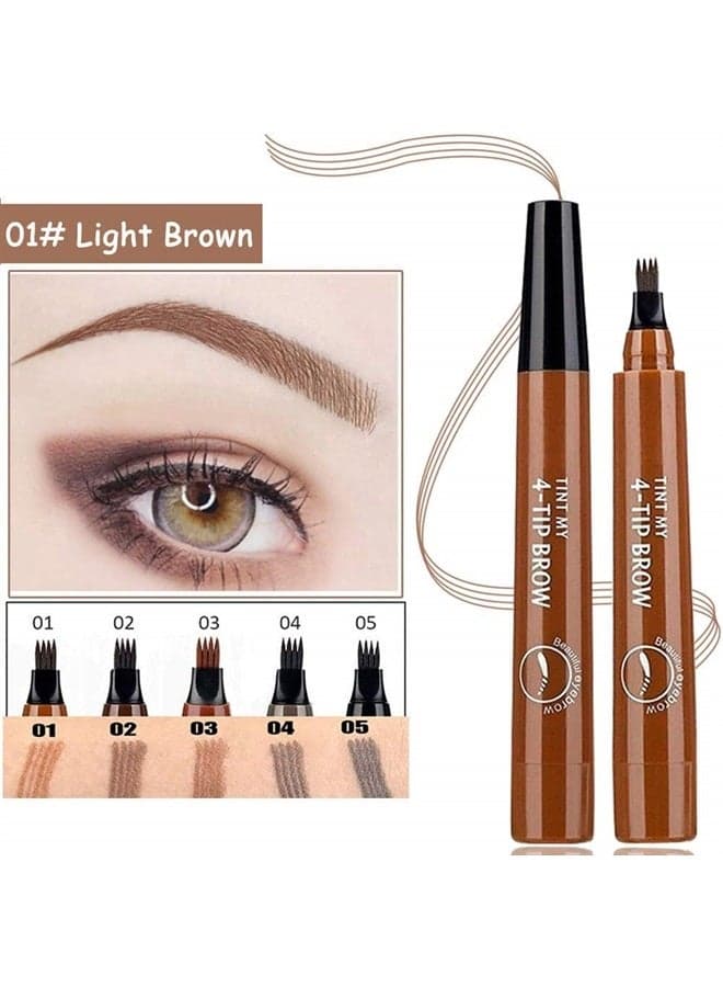 Microblading Eyebrow Pen, Eyebrow Pen 4 Points Eyebrow Pencil, Creates Lasting MakeUp Professional Natural Looking Eyebrows, Cover Sparse Areas, Daily Waterproof Eyebrow with Gift (01#Light Brown)